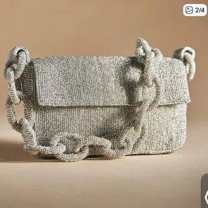 Anthropologie Metallic Beaded Shoulder Bag